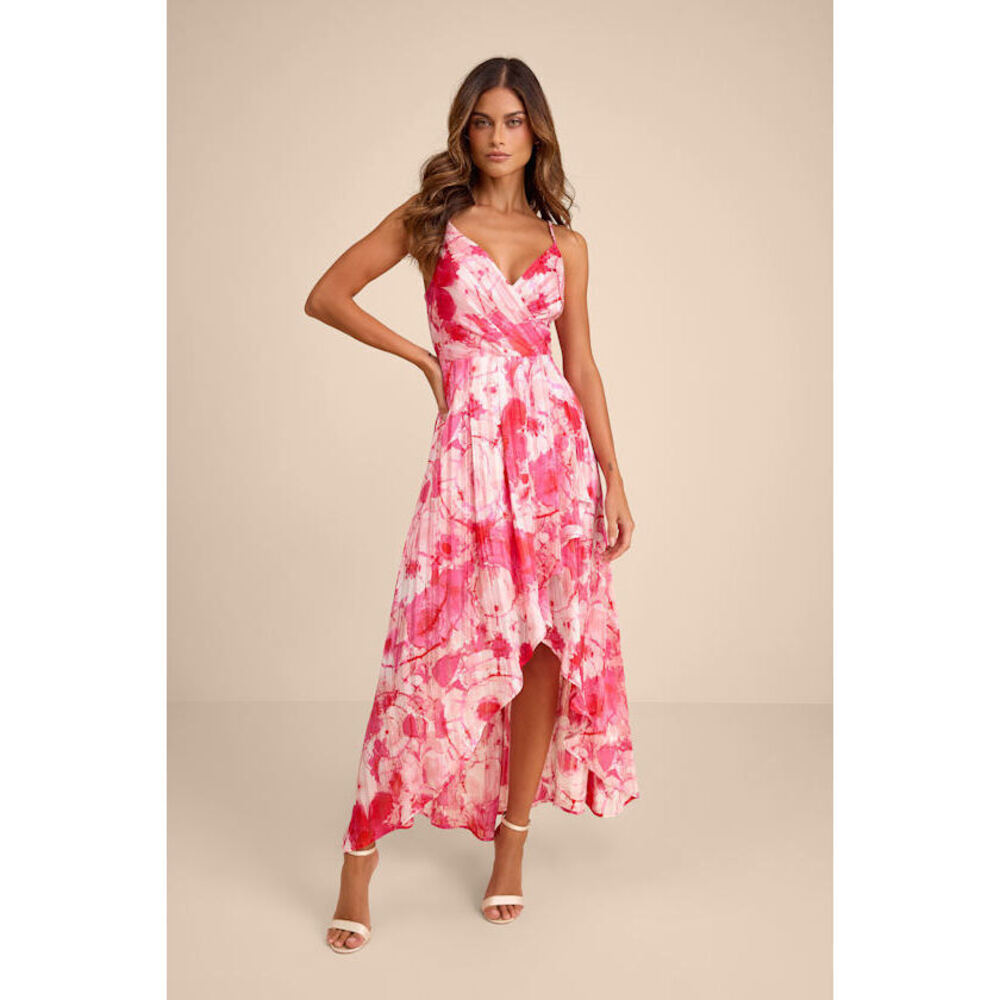 Lulus An Enchanting Dream Pink Multi Print High-low Maxi Dress - Size L NWOT